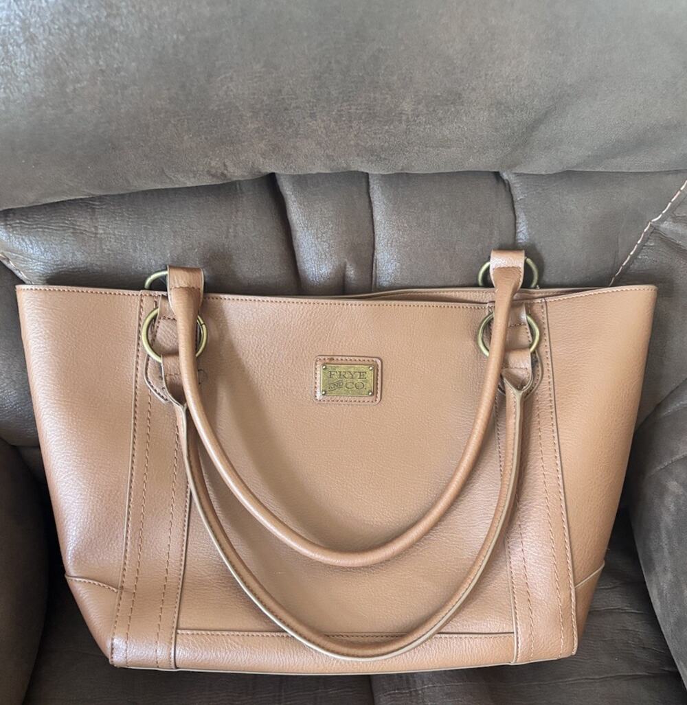 Frye Tote Bag Vegan Leather Camel Brown Large Oversized Carryall Faux Leather